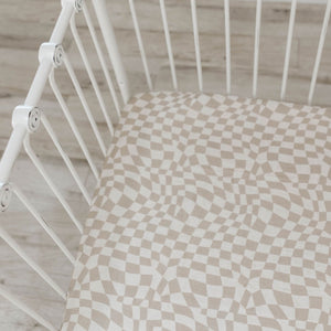 Natural Wavy Checker Muslin Crib Sheet