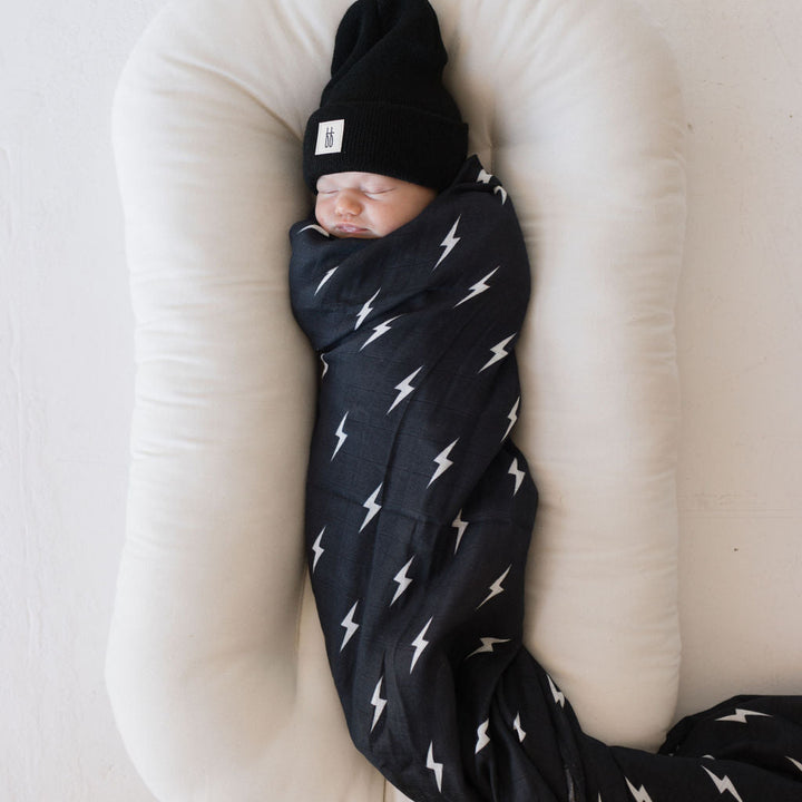 Midnight Lightning Bolt Muslin Swaddle