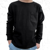 Ribbed Long Sleeve Pocket Tee - Black
