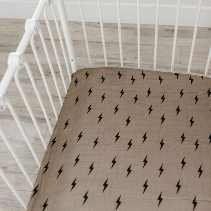 Brown Lightning Bolt Muslin Crib Sheet