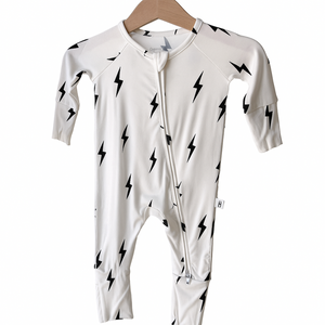 White & Black Lightning Bolt Zip Bamboo Pajamas