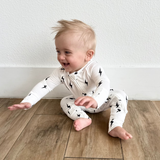 White & Black Lightning Bolt Zip Bamboo Pajamas