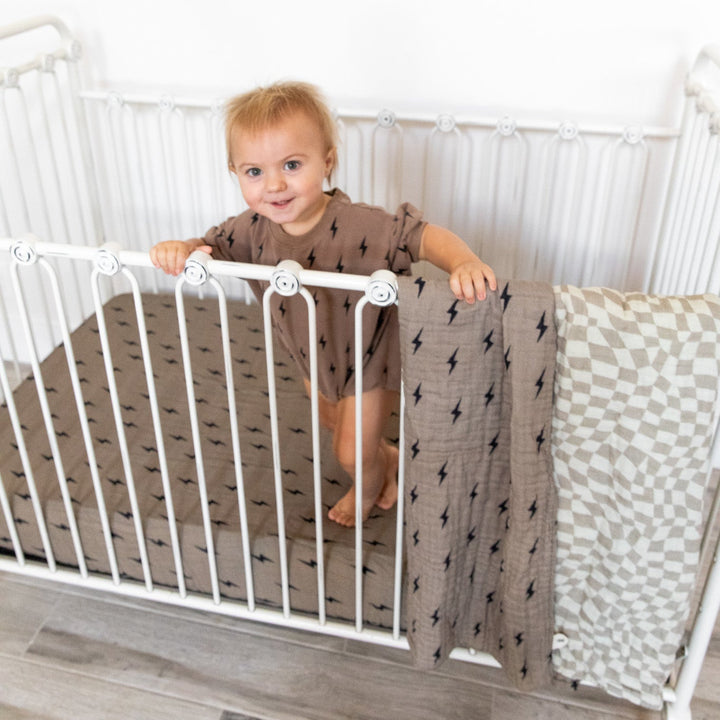 Brown Lightning Bolt Muslin Crib Sheet