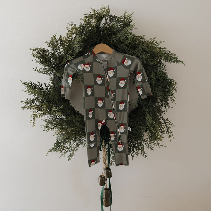 Santa Checkerboard Bamboo Zip Pajamas