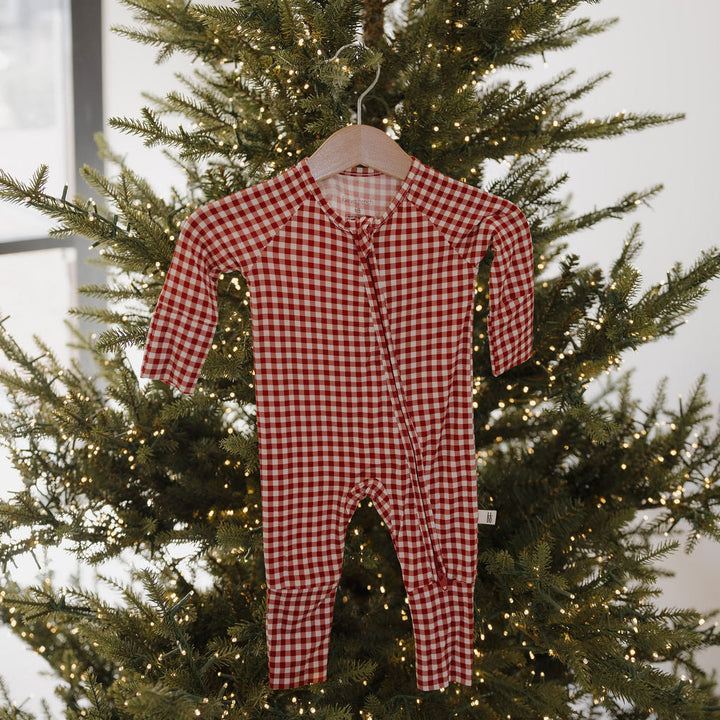 Red Gingham Bamboo Zip Pajamas