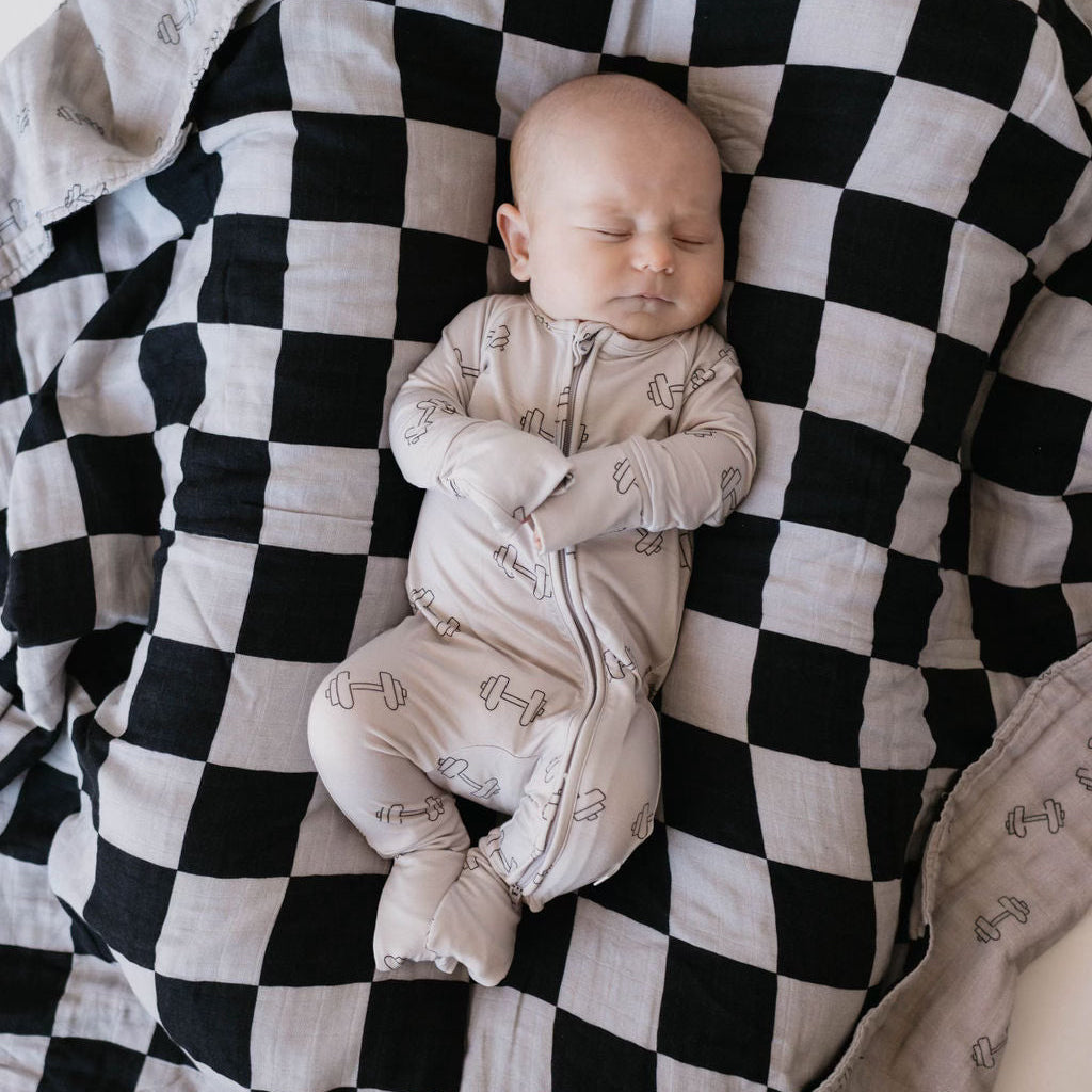 Arm Day Bamboo Zip Pajamas - Light Grey