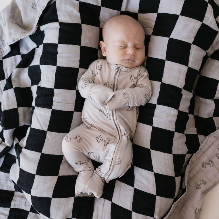 Arm Day Bamboo Zip Pajamas - Light Grey