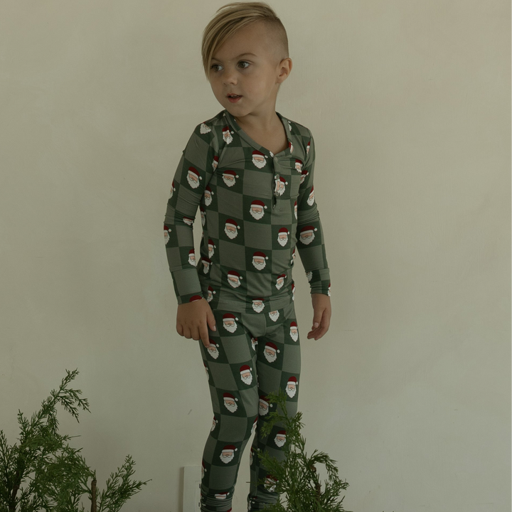 Santa Checkerboard Bamboo Two Piece Pajamas