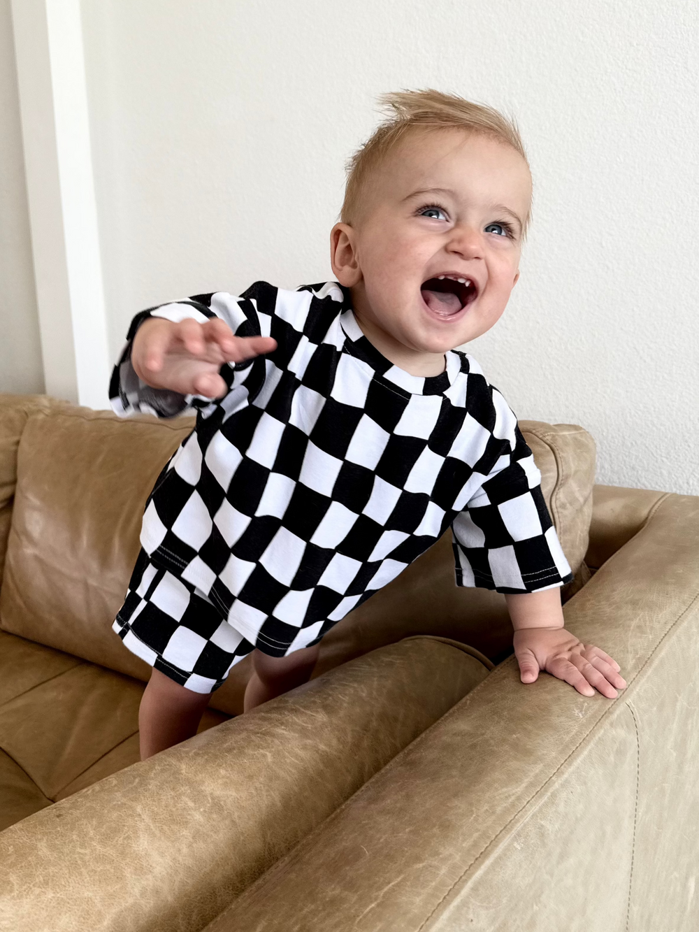Wavy Checkered Shorts Set