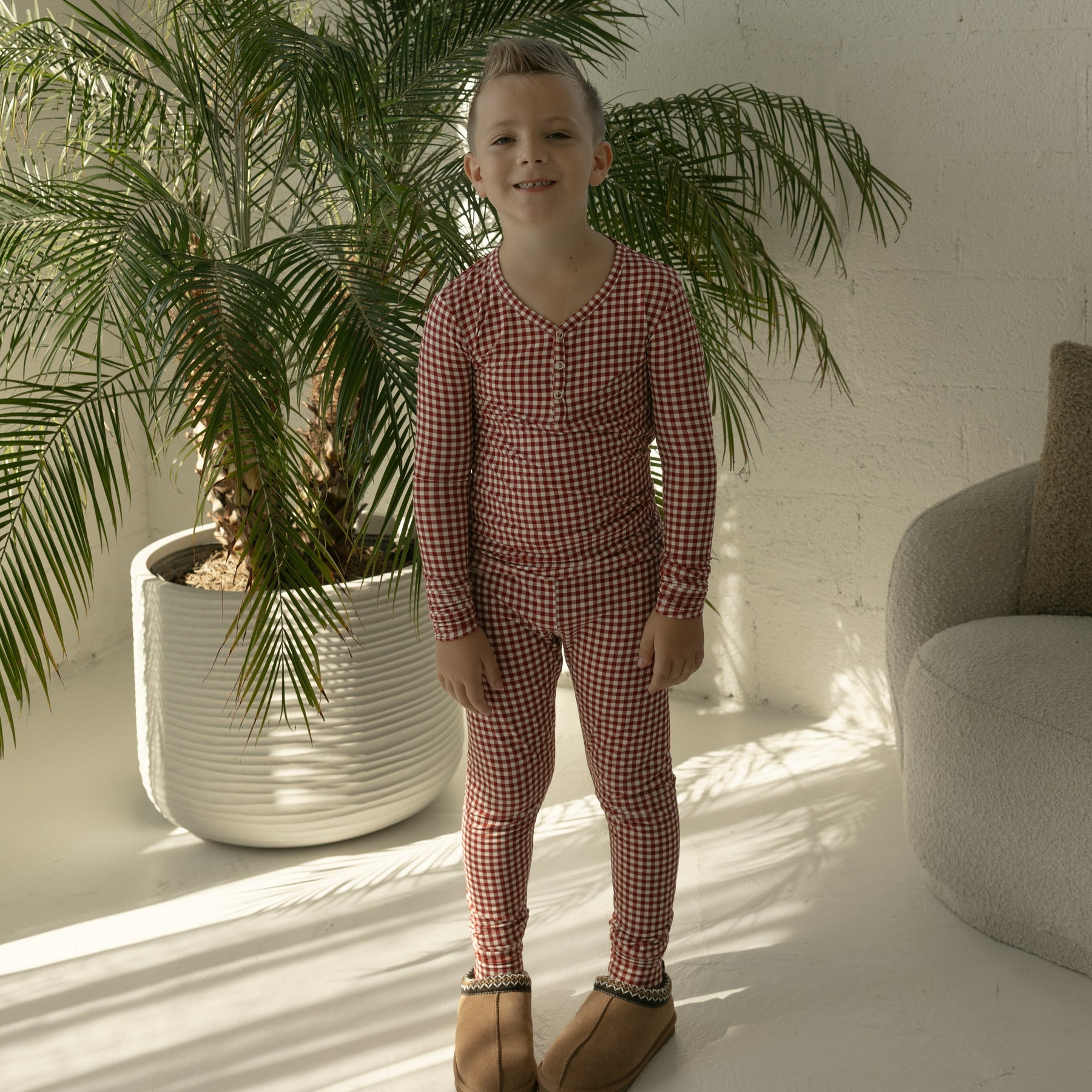 Red Gingham Bamboo Two Piece Pajamas