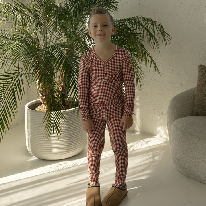 Red Gingham Bamboo Two Piece Pajamas