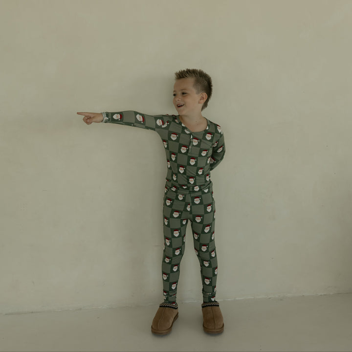 Santa Checkerboard Bamboo Two Piece Pajamas