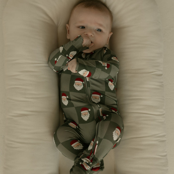 Santa Checkerboard Bamboo Zip Pajamas