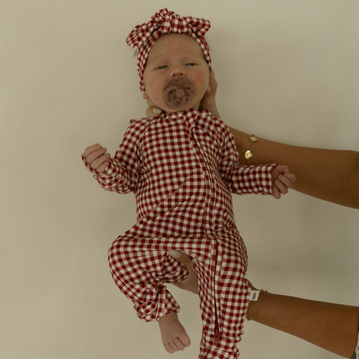 Red Gingham Bamboo Zip Pajamas