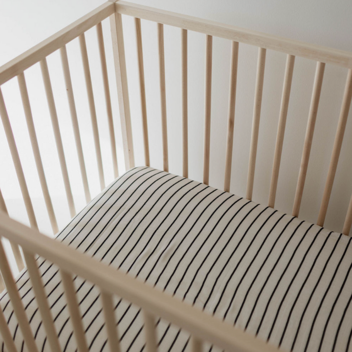 Grey & Black Stripe Muslin Crib Sheet