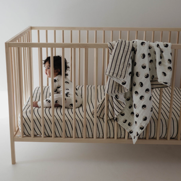 Grey & Black Stripe Muslin Crib Sheet