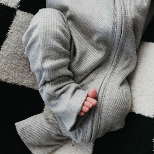 Ribbed Grey Bamboo Zip Pajamas