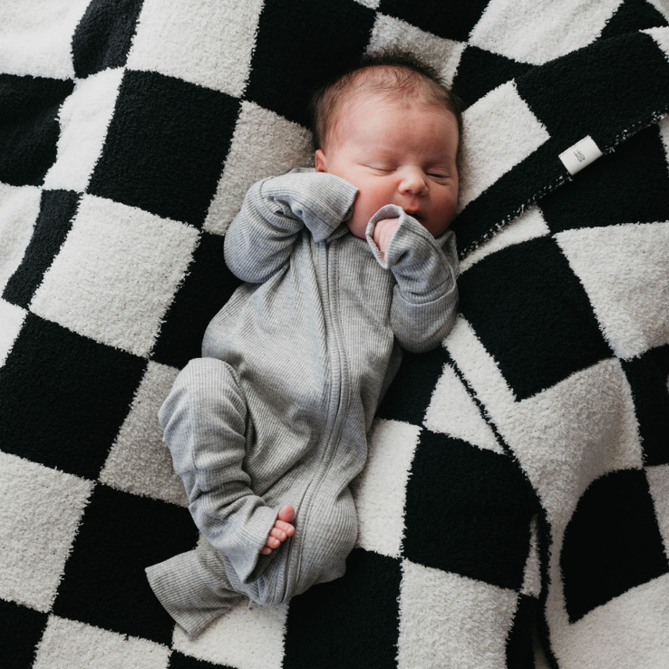 Ribbed Grey Bamboo Zip Pajamas