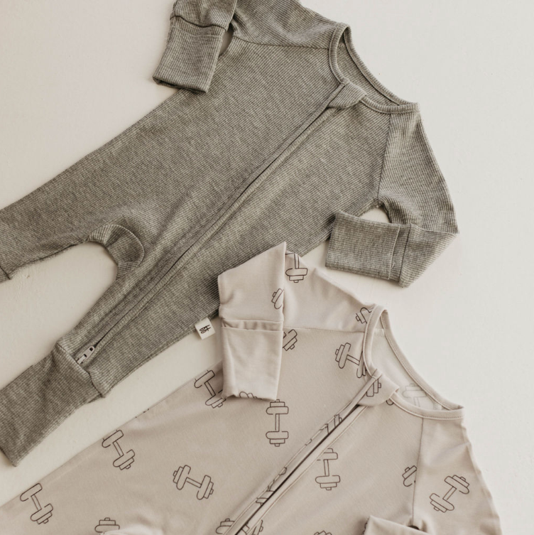 Ribbed Grey Bamboo Zip Pajamas