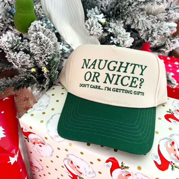 Naughty or Nice? Don't Care - Green Vintage Trucker Hat