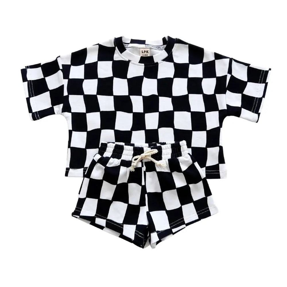 Wavy Checkered Shorts Set