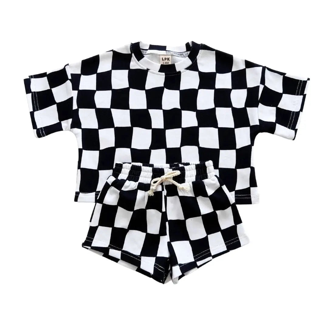 Wavy Checkered Shorts Set