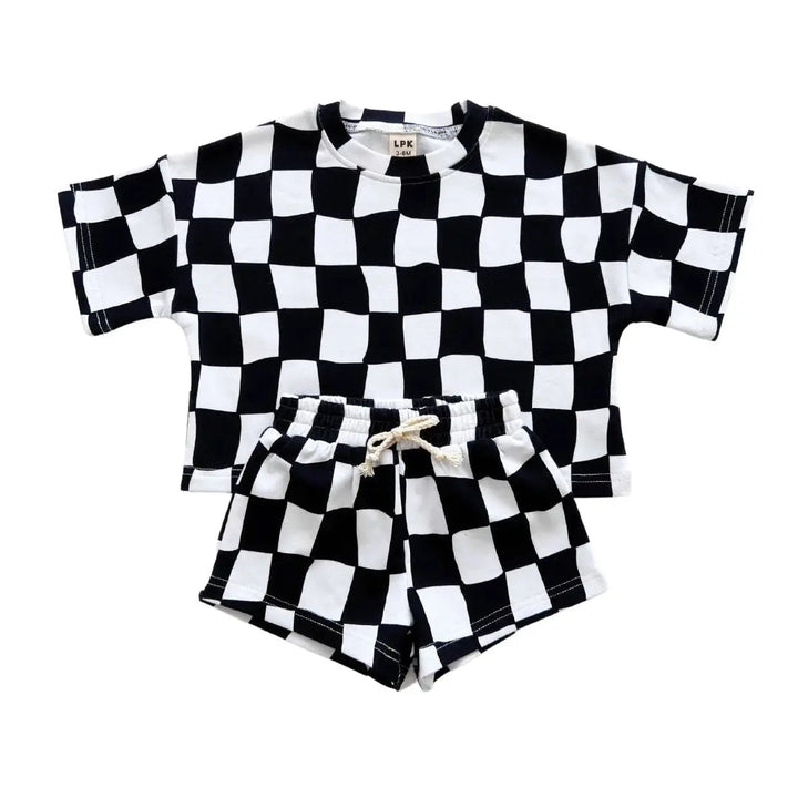 Wavy Checkered Shorts Set